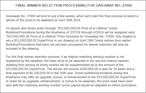 See the Official Rules for details about our April 3Oth Prize Event
